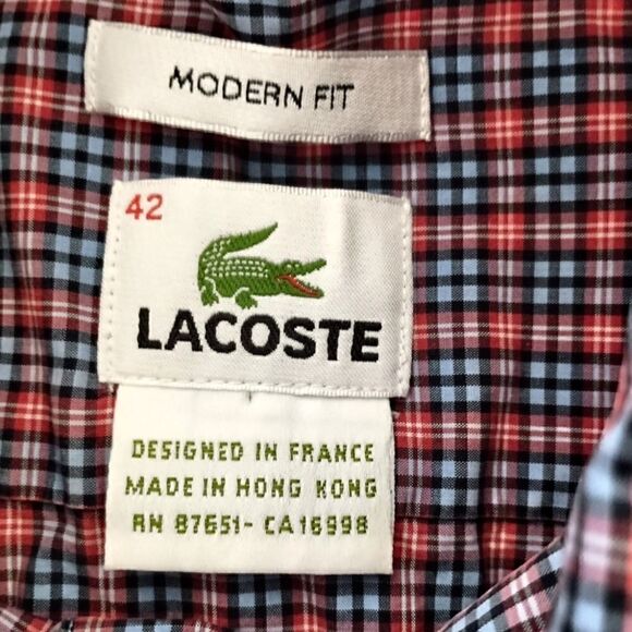 Lacoste Plaid Shirt Mens L 42 Modern Fit Long Sleeve Cotton Preppy Button Down - Picture 3 of 16